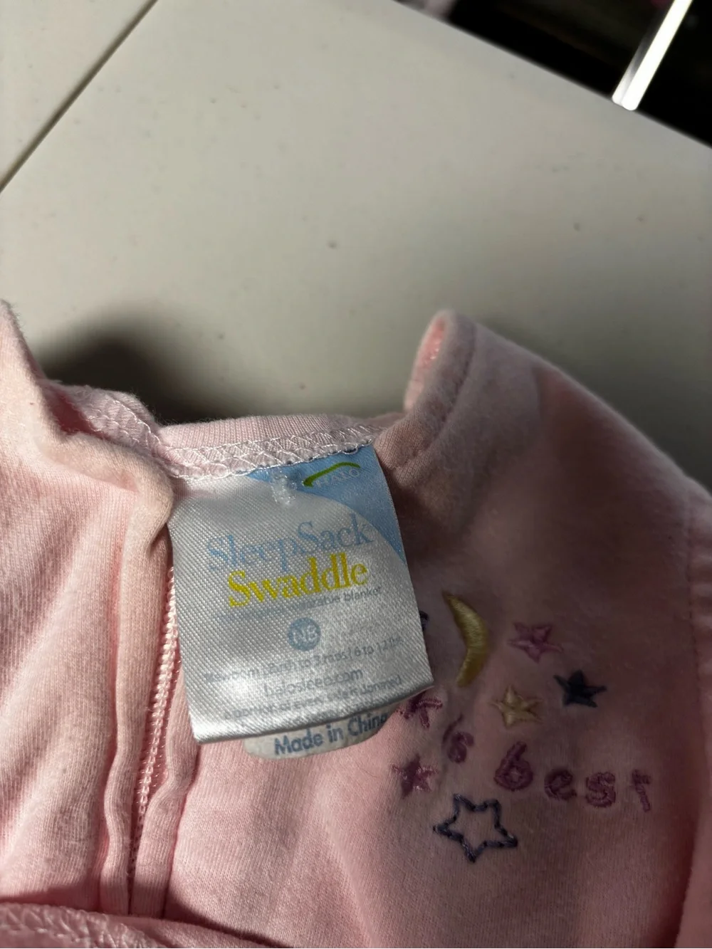 HALO Newborn Pink Sleep Sack Swaddle with Embroidered Moon and Stars
